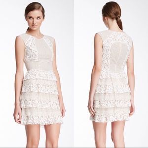 NWT BCBGMAXAZRIA Nude White Lace Tiered Dress 8